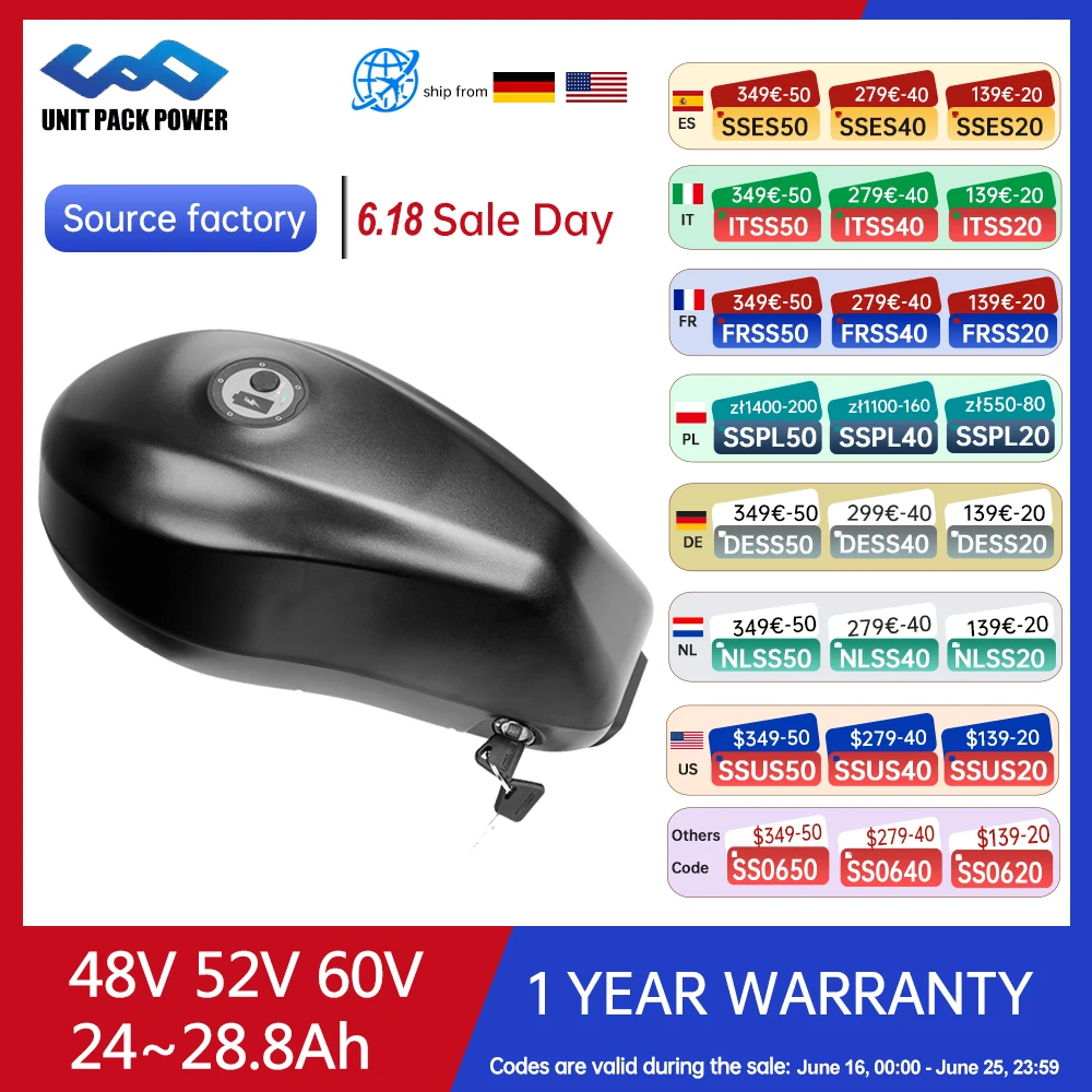 

Аккумулятор Hailong Ebike 21700, аккумулятор 48 В, 33,6 Ач, 52 В, 28,8 Ач, 60 В, 24 Ач для TSDZ2, литий-ионный электровелосипед большой емкости