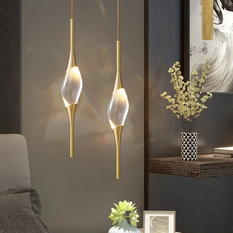 Modern living room chandelier Nordic light luxury crystal chandelier restaurant bar bedside decoration all copper chandelier