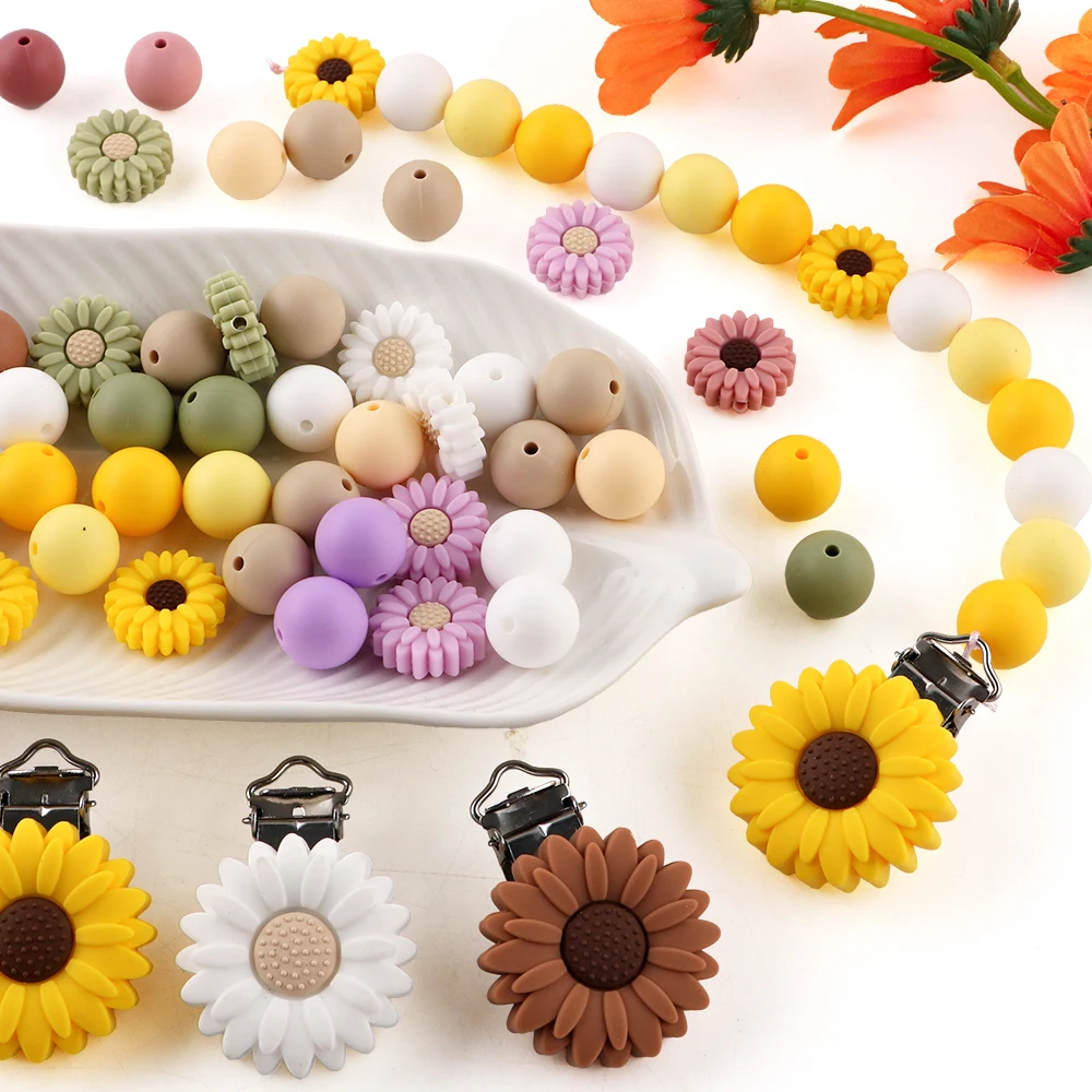 

19Pcs/Lot Silicone Daisy Beads Combination For Jewelry DIY Necklaces Bracelets Curtain Cord Key Chain Accessories