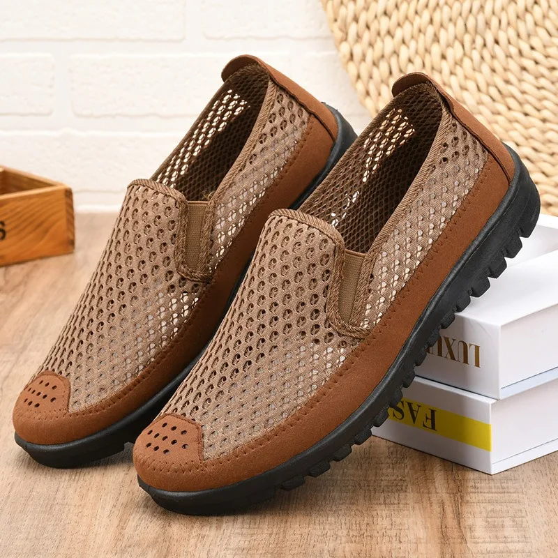 

Летняя легкая мужская обувь, дышащая мужская повседневная обувь на плоской подошве с сеткой, мужские лоферы без шнуровки, нескользящая рабочая обувь