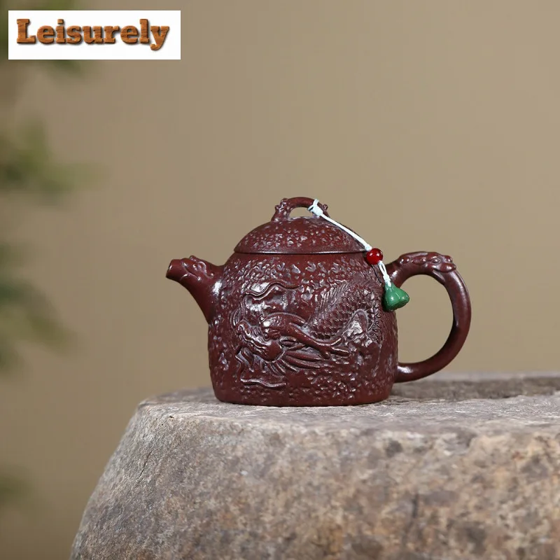 

350ml Antique Yixing Purple Clay Teapots Handmade Dragon Pot Raw Ore Antique brass Mud Kettle with Filter Zisha Tea Set Cha Gift
