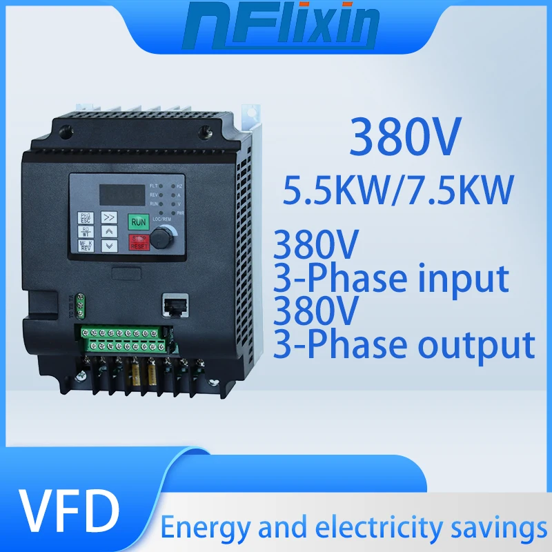 VFD Variable Frequency Converter Inverter 3-Phase Input 380V 0.75/1.5/2.2/4/5.5/7.5/11KW AC Drive for Fan/Pump Speed Controller