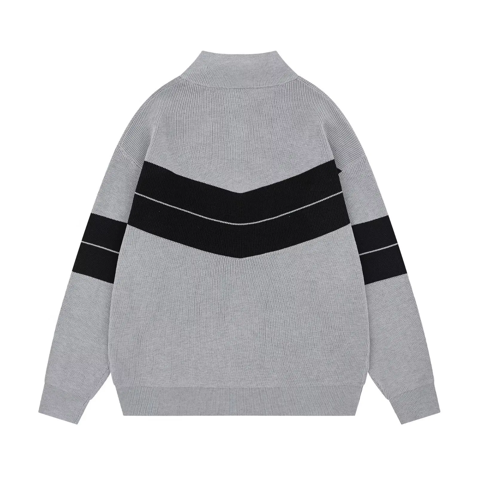 Maglione cardigan con zip e colletto rialzato coreano a contrasto Cappotto cardigan lavorato a maglia a righe con cerniera ampia autunno e inverno