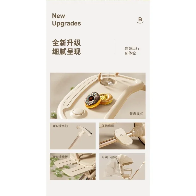 Passeggino ultraleggero e ad alta vista che può sedersi e sdraiarsi, passeggino pieghevole bidirezionale con un solo pulsante