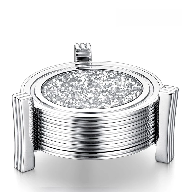 Light luxury crystal coaster holder, crystal diamond cup thermal insulation pad