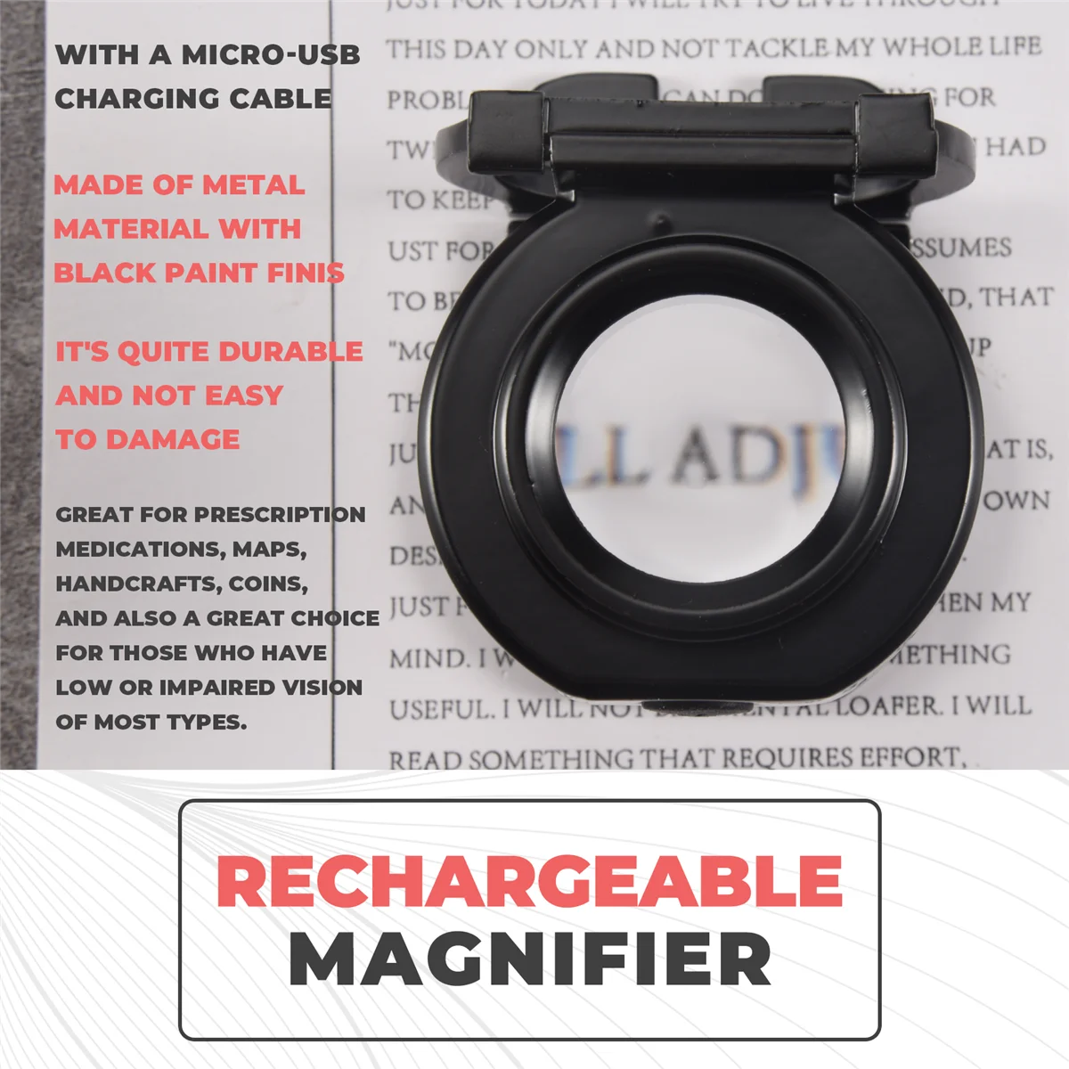 ABIY-25X Loupe Magnifier with 6 Light, USB Three-Folding Desktop Portable Metal Eye Loupe Scale Sewing Magnifing Glass