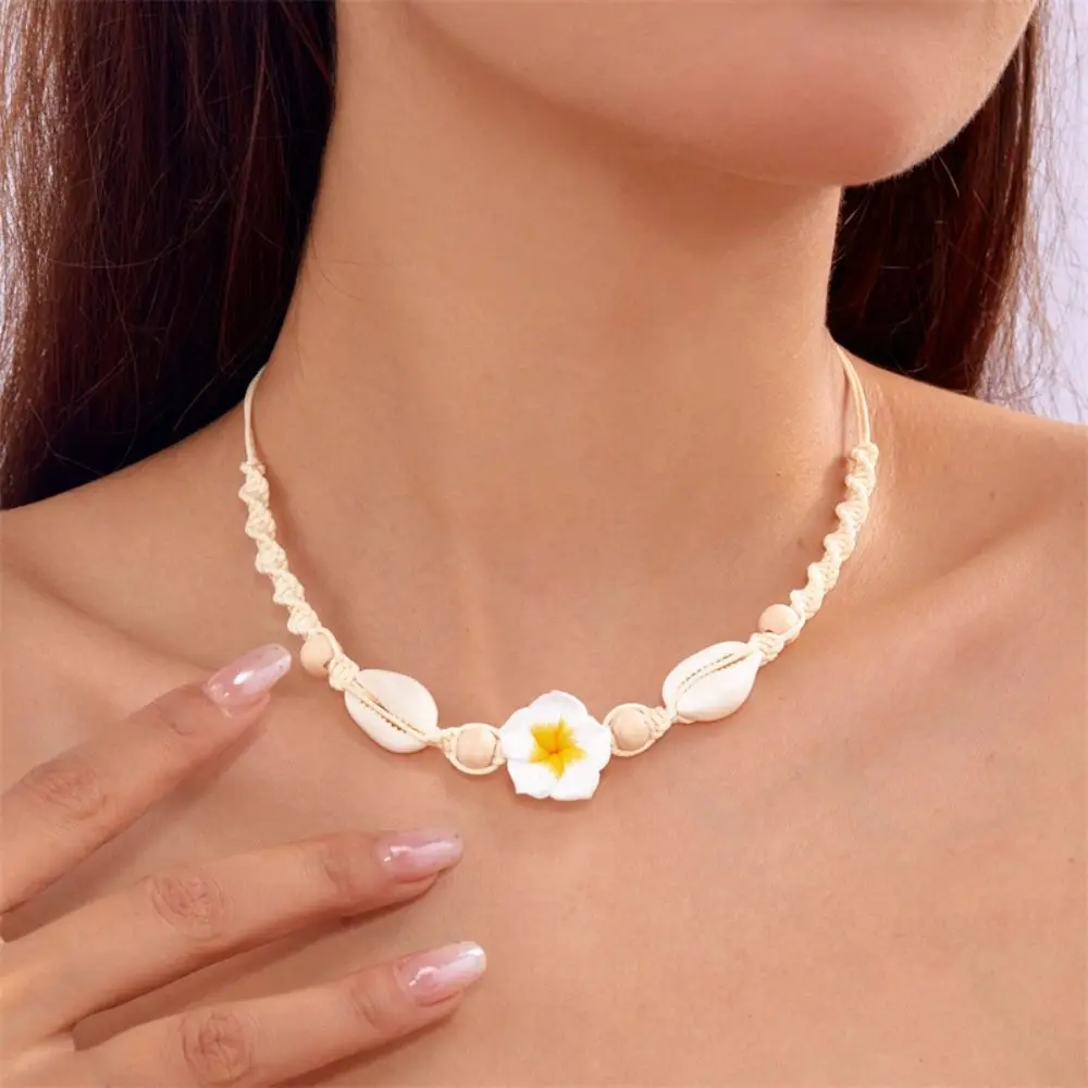Hand-woven Rope Shell Shell Bohemian Bohemian Choker Adjustable Length Sweet Flower Beach Vacation Jewelry Summer Season
