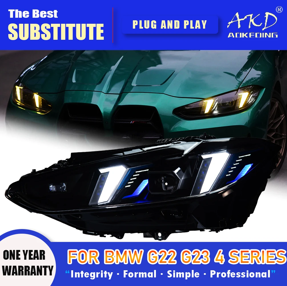 AKD Head Lamp for BMW G82 G23 4 series G22 LED Headlight 2020-2024 Headlights DRL Turn Signal High Beam Angel Eye Projector Lens