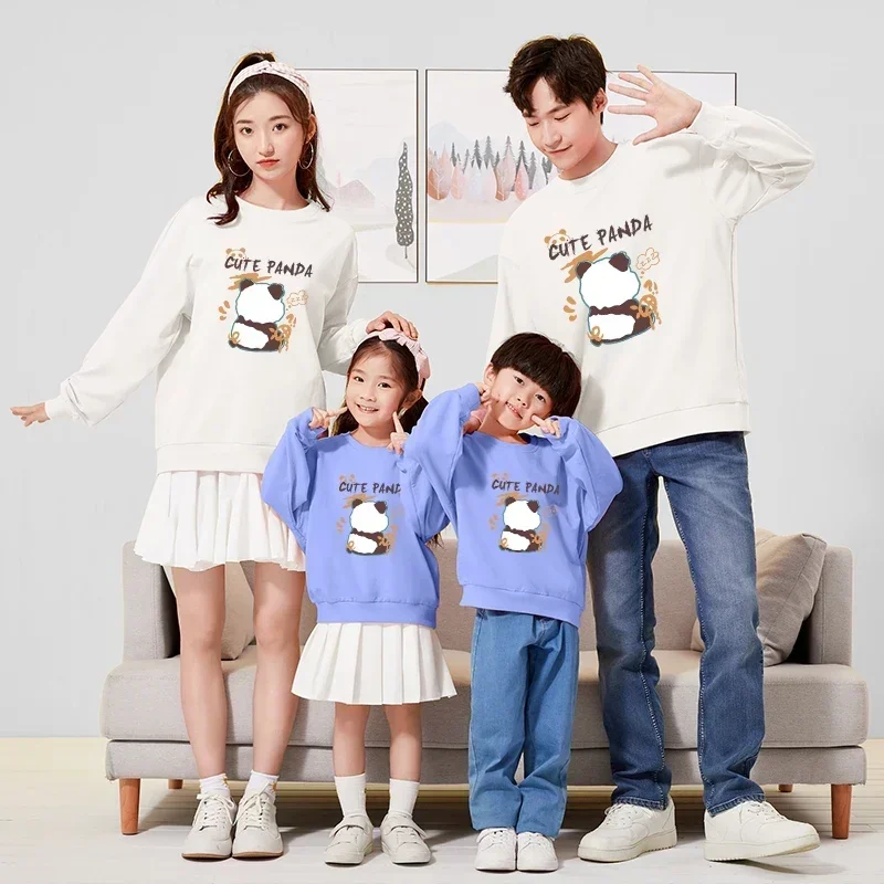 Christmas Korean Panda Printed Shirts Autumn Mother Daughter Tops Matching Family Outfits Dad Son Sweatshirts Couple Pullovers