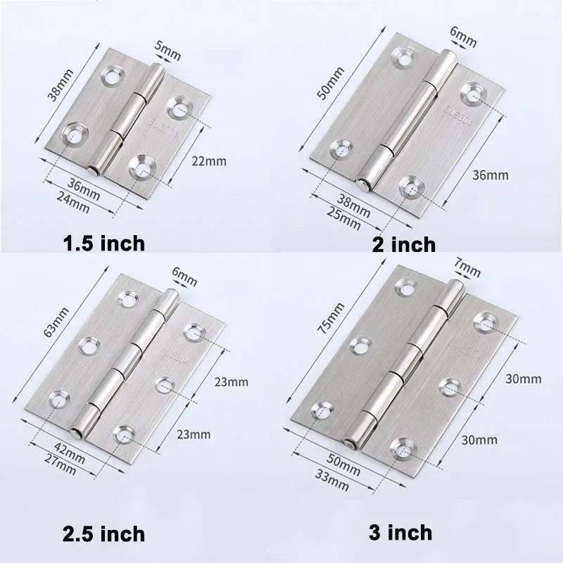6-20pcs Small Door Hinges Stainless Steel Silver Home Furniture Piano Cabinet Hardware with Screws 1.5inch 2inch 2.5inch 3in