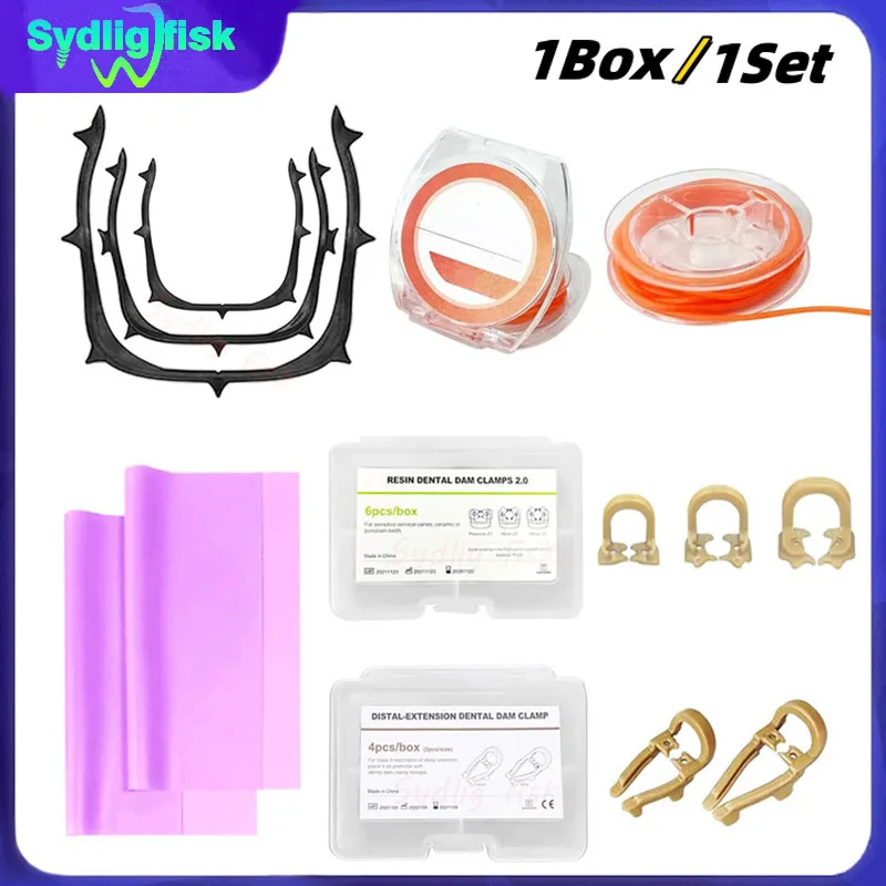 Dental Dam Rubber Dam Sheets Rubber Dam Clamps Barrier Clip Molar Premolar Carbon Fiber Dam Frame Dam Stabilizing Cord Dentistry