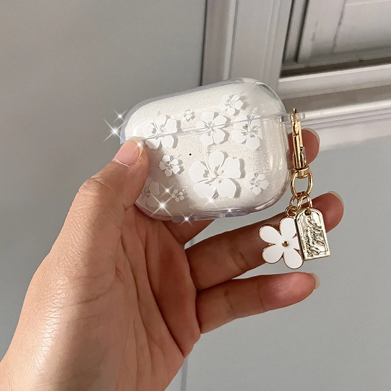 Fashion Soft Silicone Cover For AirPods 3 pro2rd Cute Clear White Flower Pendant Earphone Case For Apple AirPod Pro 2 Headphone 