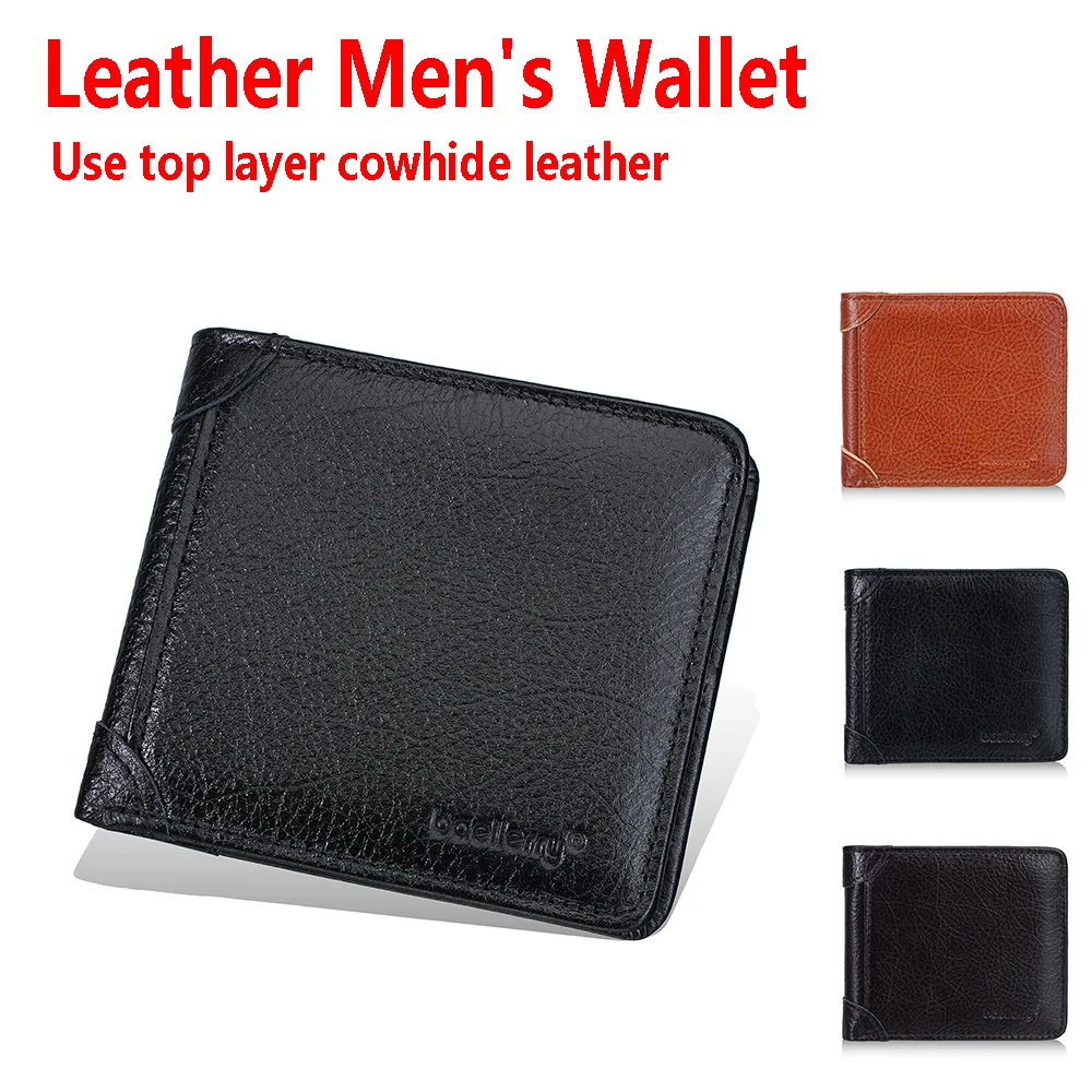 [First-Layer Cowhide] 1Pcs/Baellerry Men's Short Wallet, Multi-Card Slot Business Casual Wallet, Built-In Zipper Coin Pocket, Gift for Boyfriend