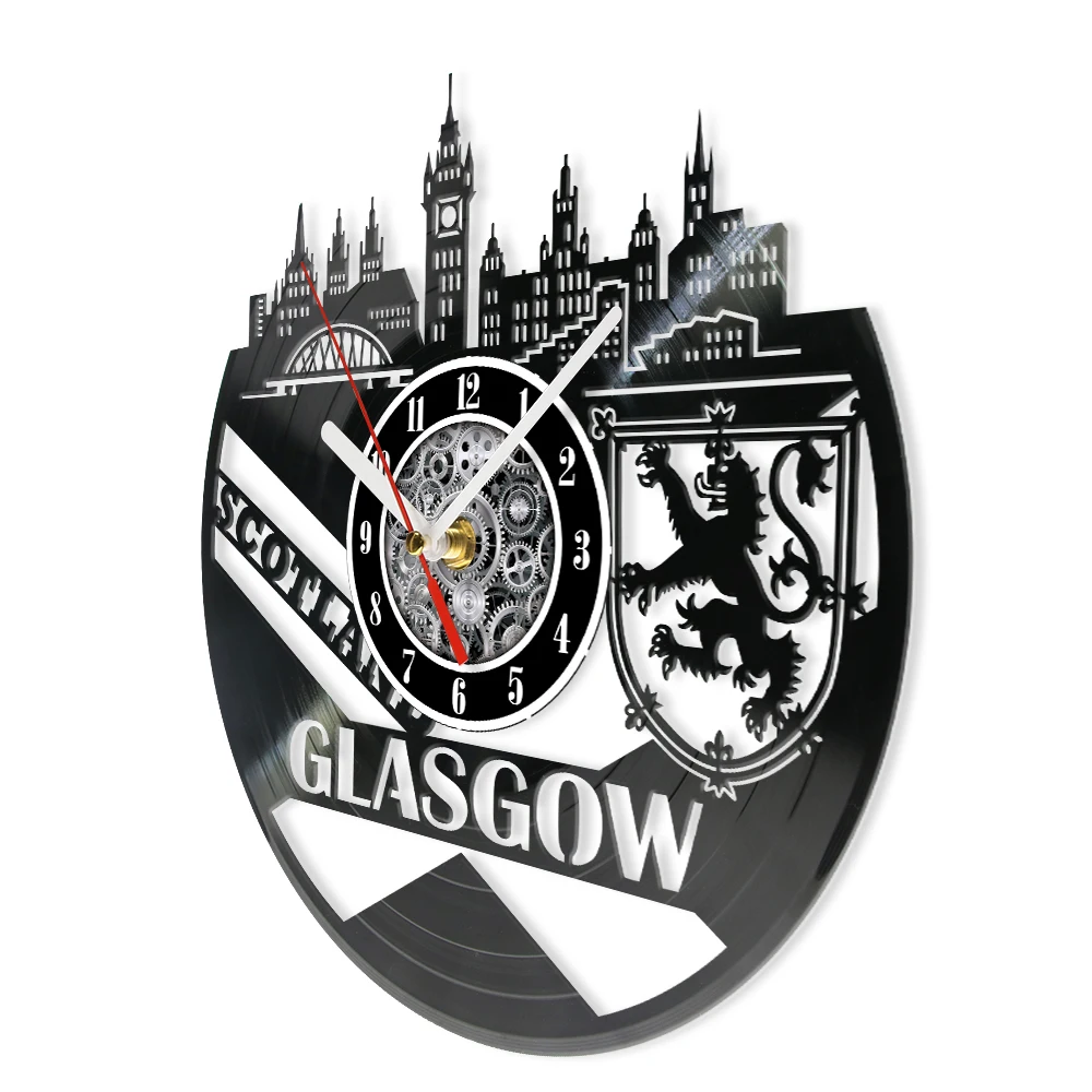 Glasgow Skyline Vinyl Record Wall Clock United Kingdom Scotland Cityscape Wall Art Clock UK Travel Music Album Home Decor Watch