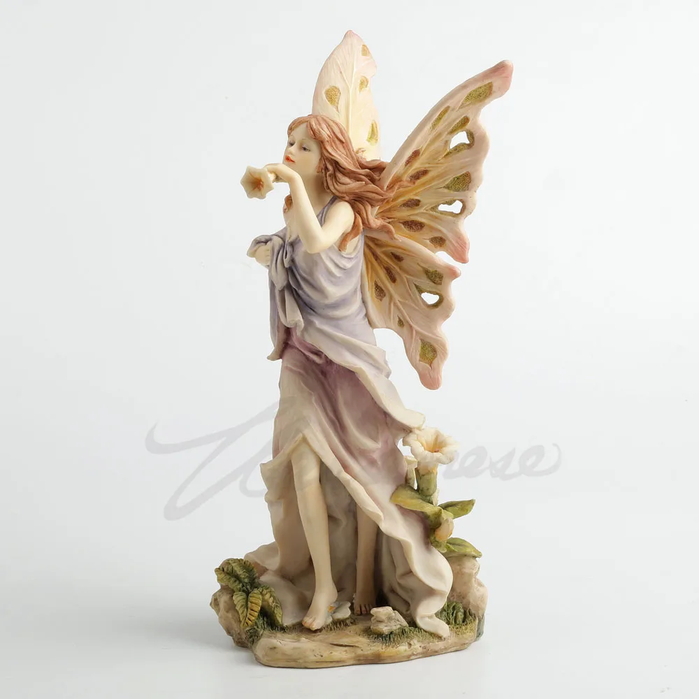 Pastel Winged Flower Fairy Statue Vintage Elf Figurine Resin Sculpture Fantasy Fairy Garden Desktop Home Decorative Ornament