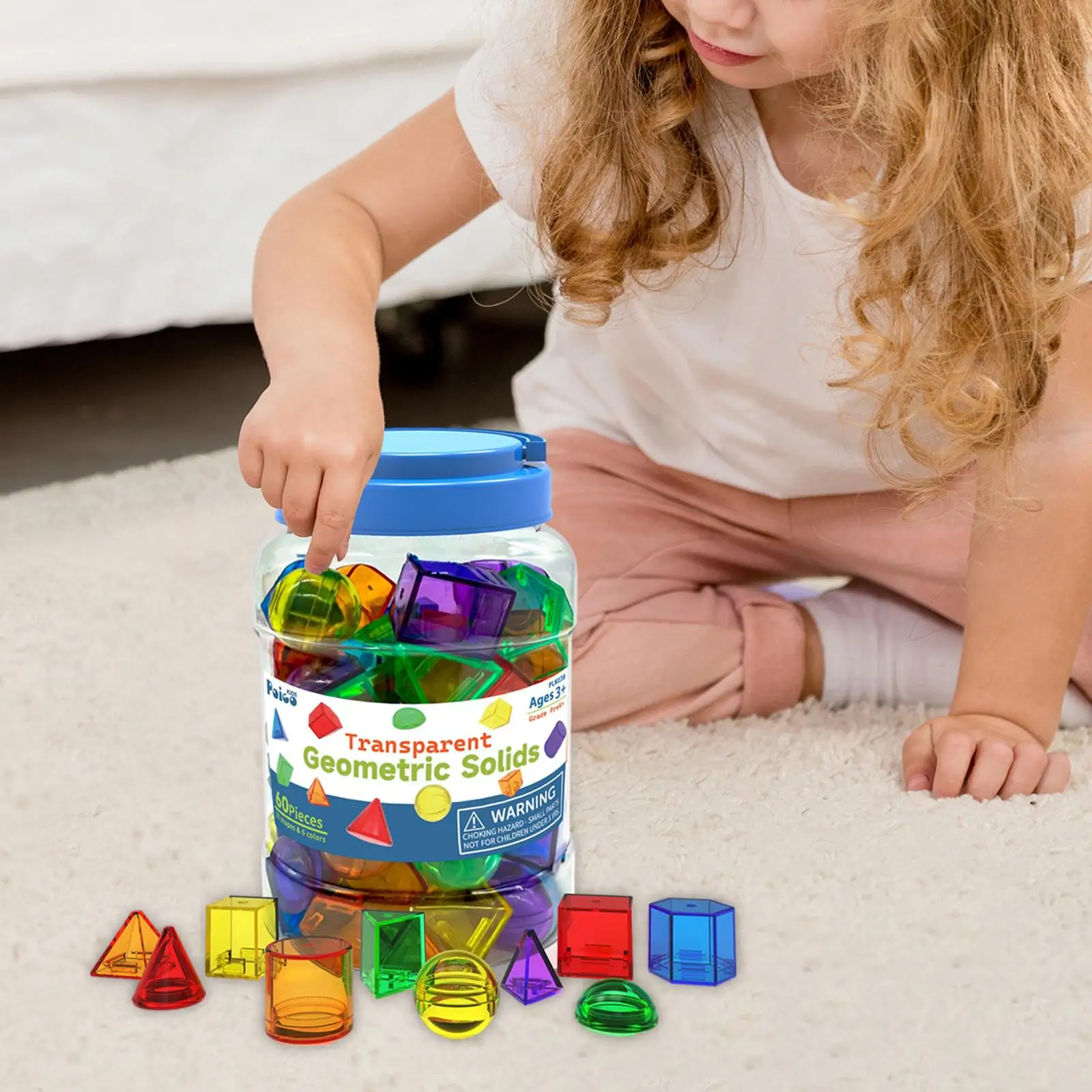 Geometric Solids Translucent Pattern Blocks for Kindergarten Math Toys Color Building Blocks Sorting 3D Shapes Montessori