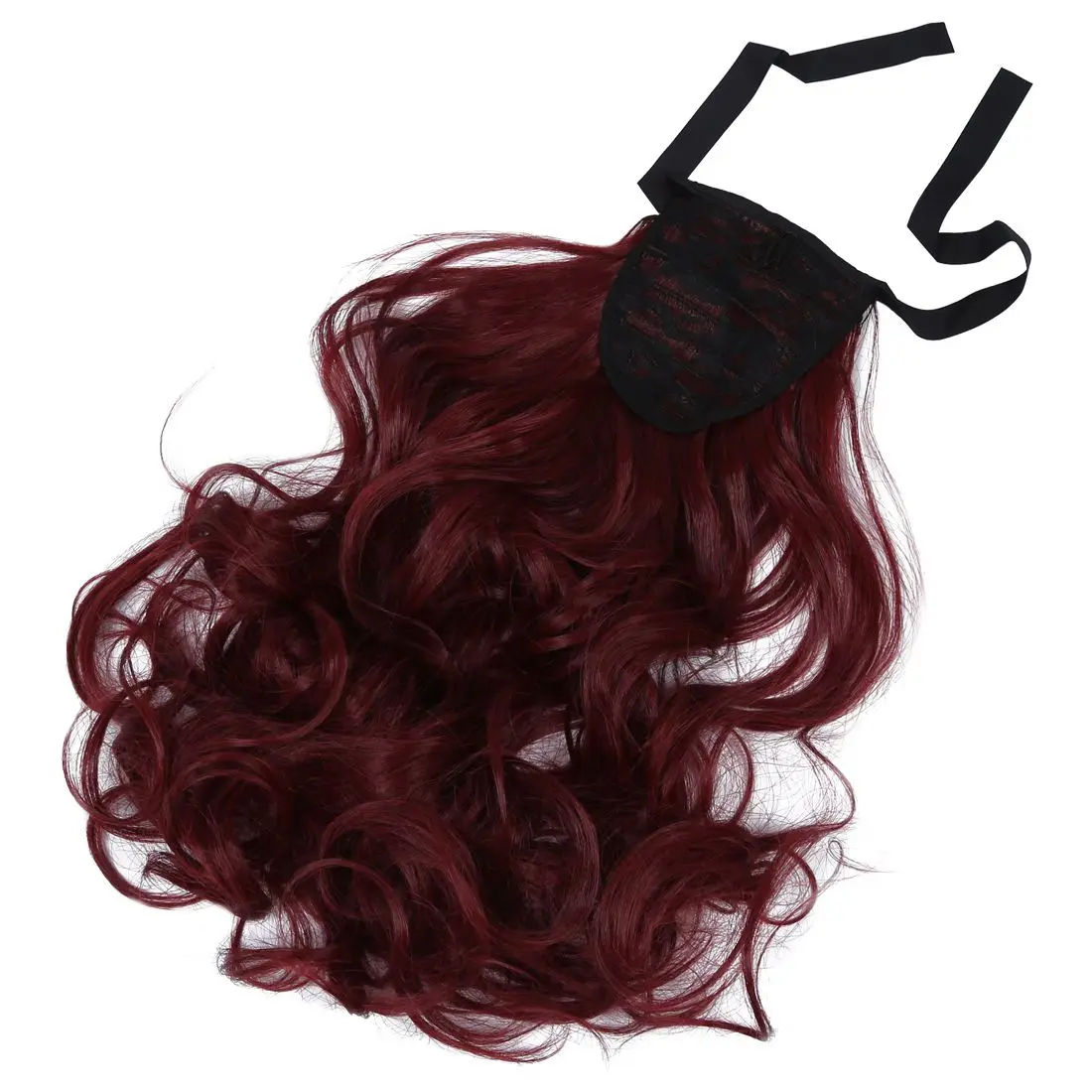 Long Ponytail Clip in Hair Tail Colored Curly Body Wave Hair Extensions Highlight Weft High Temperate Fiber Wine Red