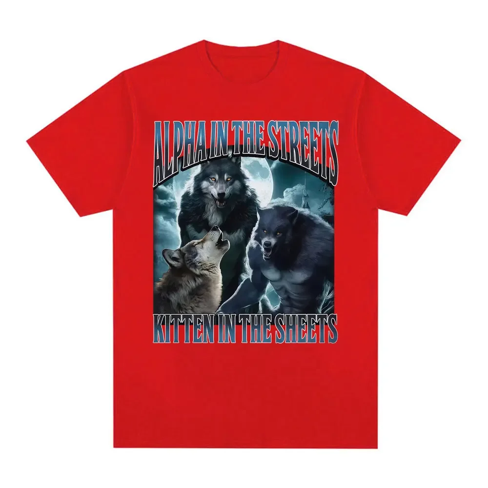 مضحك ألفا في الشوارع هريرة في الأوراق تي شيرت بالذئب ميمي تي شيرت الرجال النساء عادية الراحة تي شيرت #2