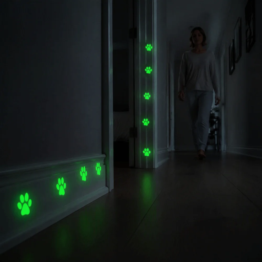 10/20Pcs Creative Fluorescent Paw Wall Sticker Glow-in-the-Dark Self-adhesive Luminous Wallpaper DIY Waterproof