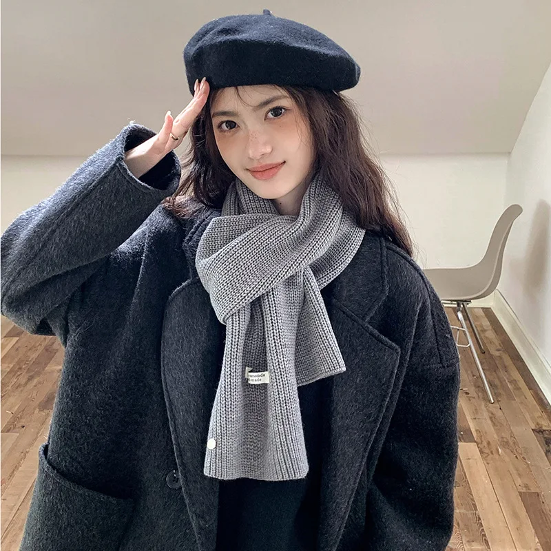 

New autumn and winter single-color scarf, Japanese-style versatile warm scarf for women, knitted wool simple student neck warmer
