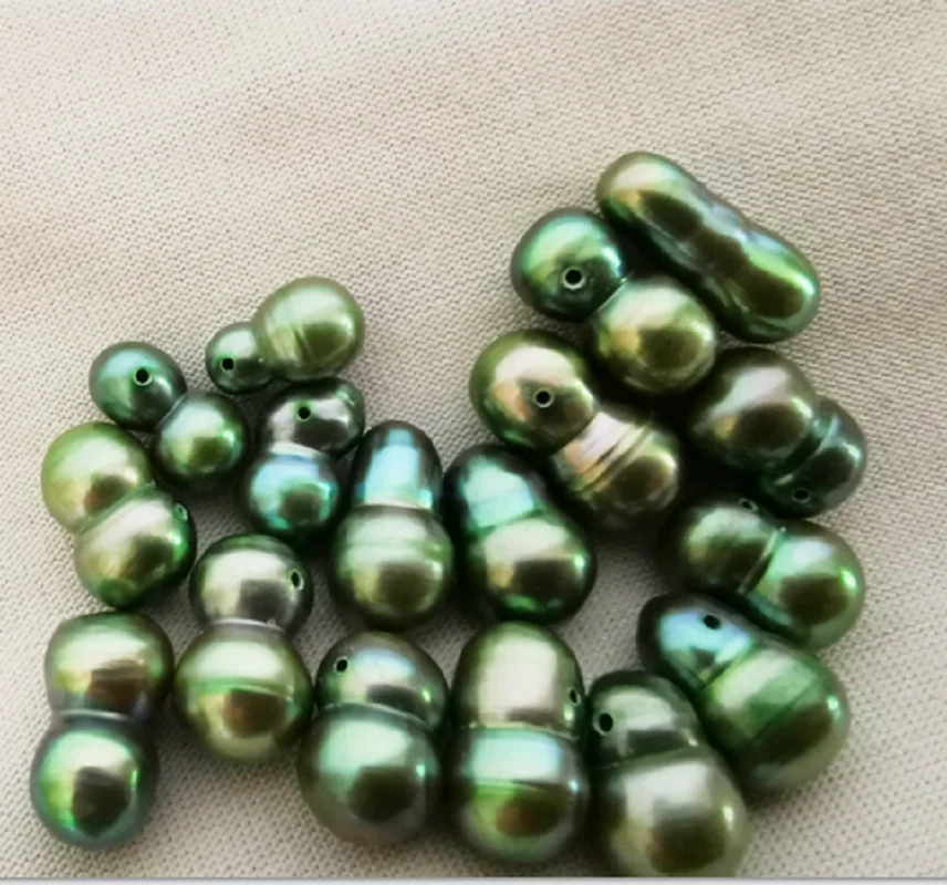 Wholesale 10pcs about 14x8mm Natural Genuine Olive Green Loose Pearl Beads Jewelry DIY Necklace Bracelet Full Drilled