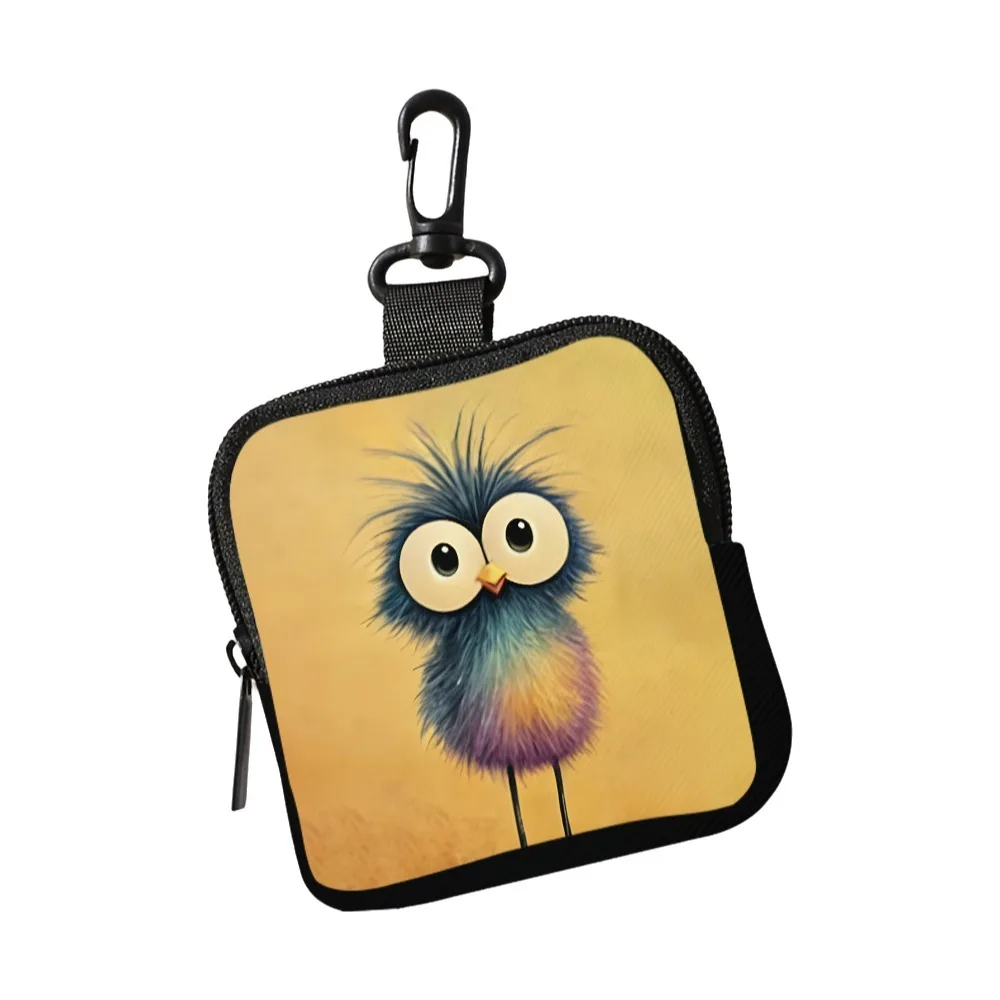 Creative PVC Abstract Bird Coin Purse Water-resistant Portable Zippered Wallet Lightweight Mini Earphone Bag Friends Gift