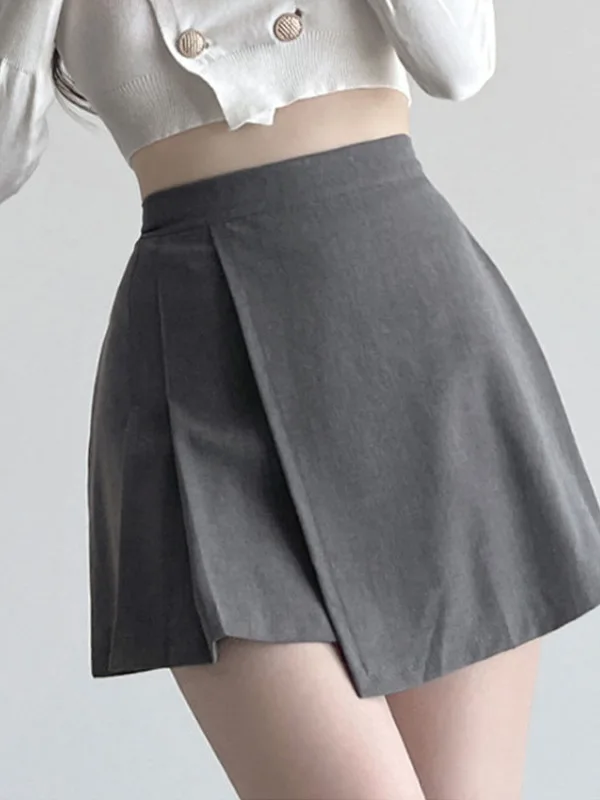 Wiosna/lato wersja koreańska nowa jednolita, wąska plisowana spódnica z wysokim stanem damska kopertowa krótka spódniczka w kształcie litery A D729