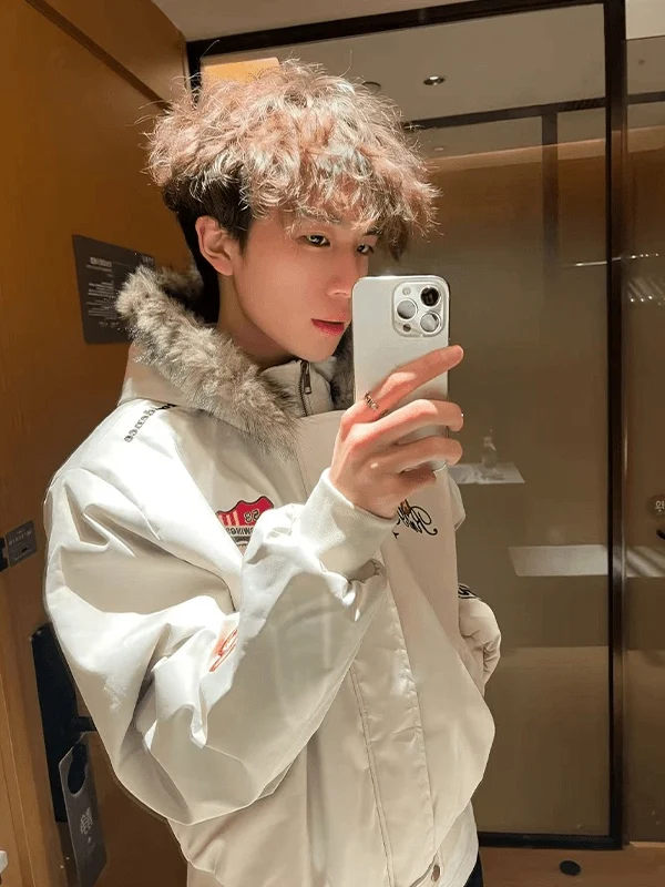 

Теплая парная толстовка унисекс из хлопка с вышивкой и меховым воротником, повседневная модель