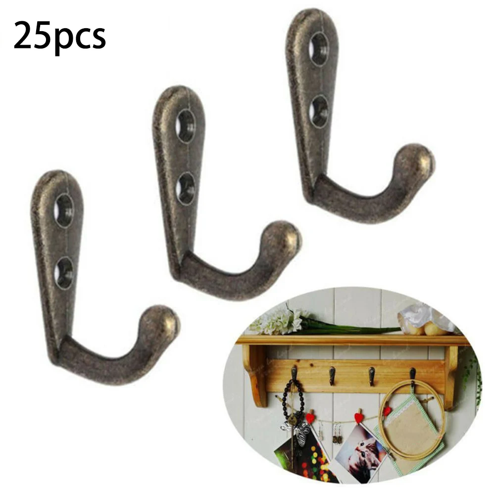 25 PCS  Rustic Vintage Wall Mounted Single Hangers Bronze Hooks Hat Keys Jewelry With Screws Home Wall Decoration Organization