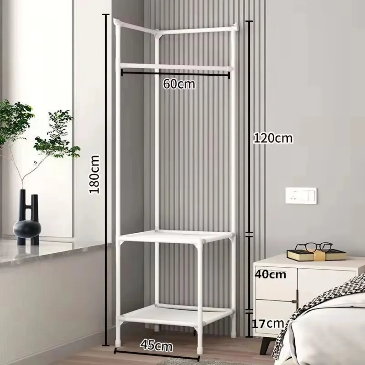 3/2 Tier Simple Clothes Shoe Rack Integrated Hanger Bedroom Clothes Stand Organizer Corner Coat Rack Night Table Storage Shelf