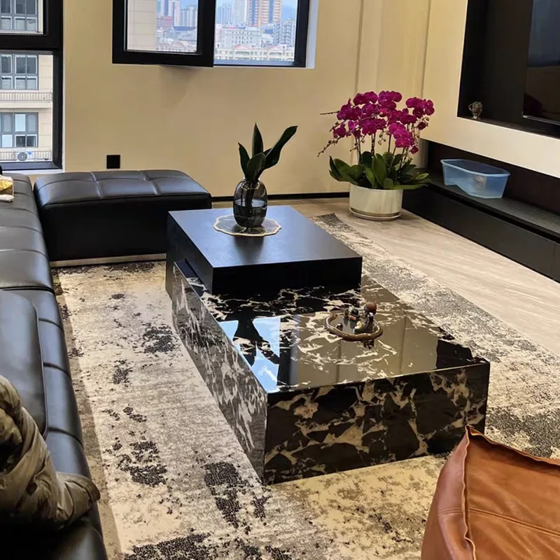 New Italian minimalist light luxury marble coffee table living room home size apartment high-end sense simple modern combination