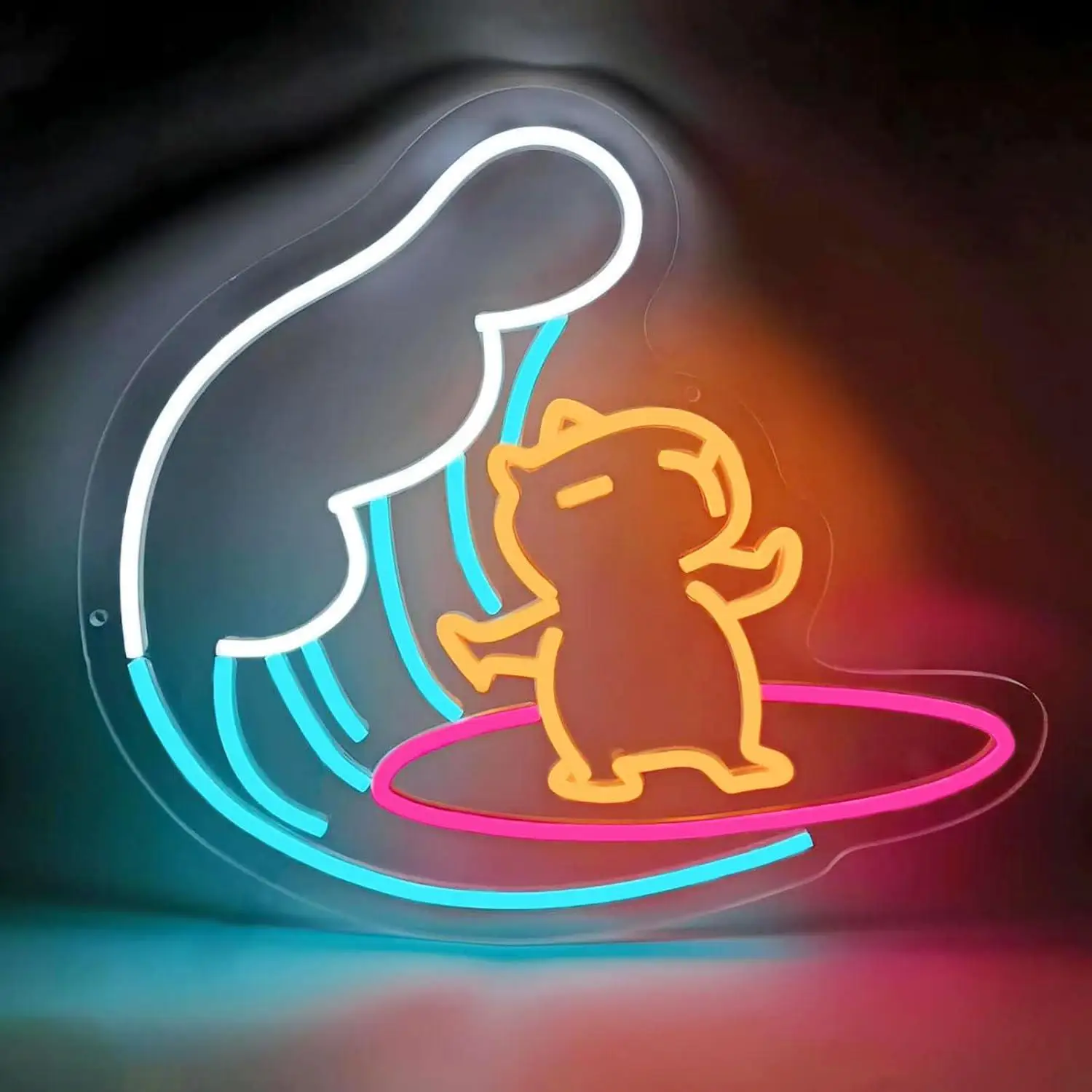 Capybara Surfing Neon Sign Usb Powered Dimmable Cute Animal Neon Light For Children Room Party Birthday Home Wall Decor Art Gift
