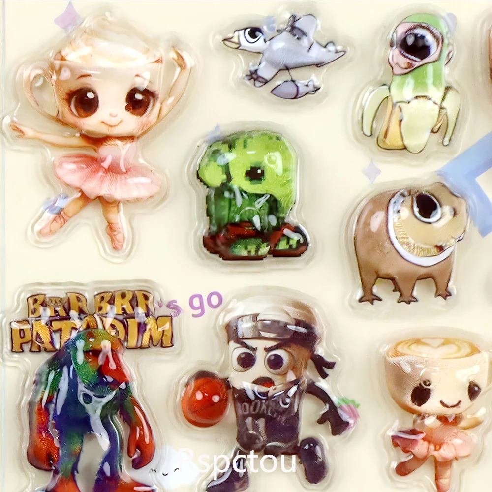 4 قطعة الإبداعية تونغ تونغ صحور ثلاثية الأبعاد منتفخ فقاعة ملصقات الإيطالية Brainrot مجردة الحيوان الكرتون الشارات الديكور لعبة هدية #6