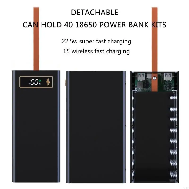 DIY Power Case Box 18650 Battery Case Detachable DIY Power Case with LED Light USB C Quick Charging Case Type C USB N0HC