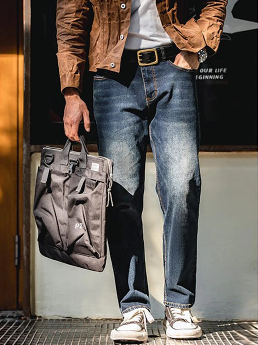 

Maden American Retro Denim Straight Leg Jeans Loose Fit Men's Washed Long Trousers Autumn Wear Casual Cotton Polyester Blend