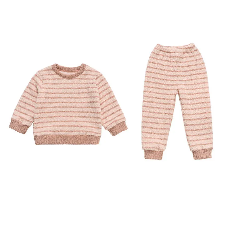 Kids Pajamas Sets Autumn Winter Children\'s Coral Velvet Sleepwear Stripe Loungewear for Boys Girls Thicken Pijama Teen Clothes