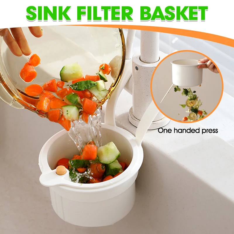 

1pcs Self Cleaning Kitchen Sink Strainer Basket Press Automatic Dumping Waste Catcher Faucet Hanging Draining Trash Filter
