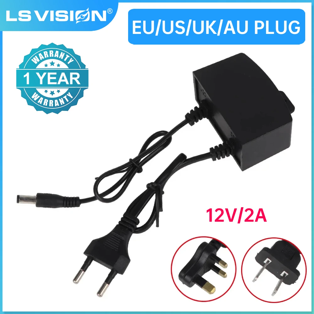 LS VISION Plastic AC 100-240V to DC 12V 2A Output Power Supply EU/US/UK Plug Power Adapter Charger For CCTV Security IP Camera