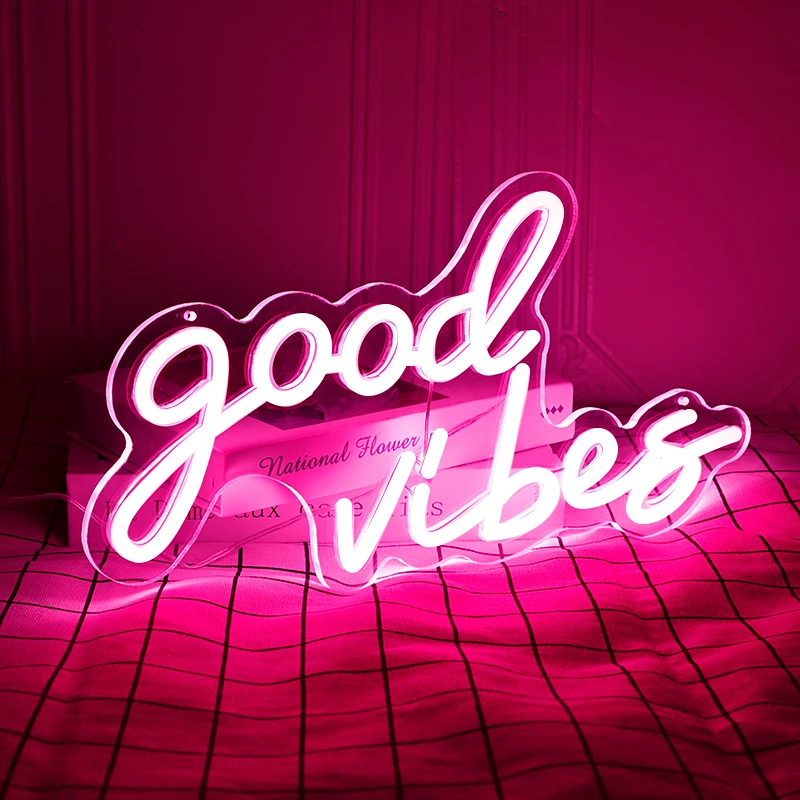 Good Vibes Neon Sign Light for Party Decor 43*31 cm Happy Birthday Wedding Transparent Acrylic Custom Neon Light Sign