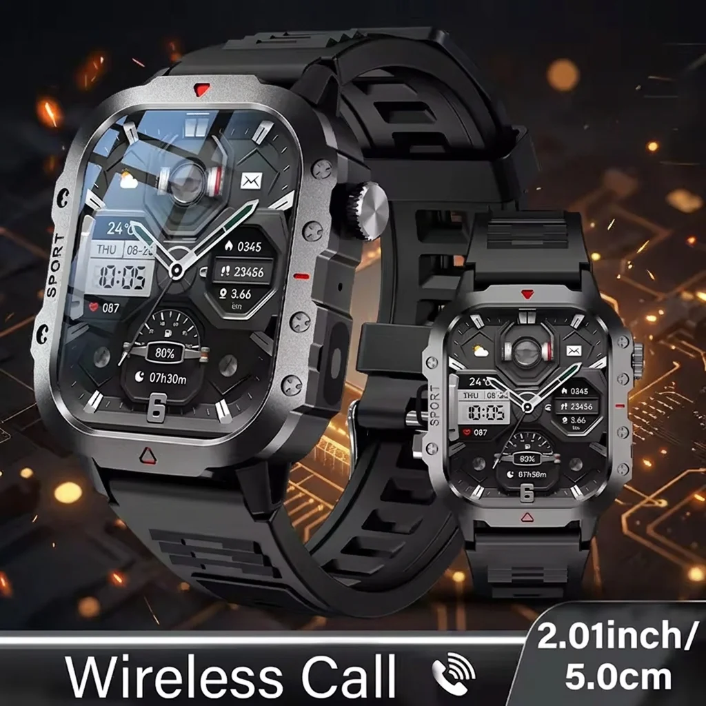 

New Outdoor Sports Smartwatch 2.01 inch HD Screen LED Flashlight Bluetooth Talking Health Monitoring Smart Watch Men Women Gifts