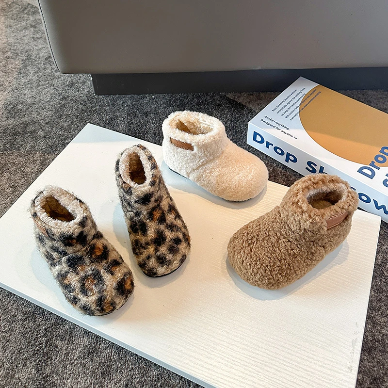 

Children Princess Boots Leopard Pattern Fashion Kids Short Boots Suede Warm 2025 Winter New Girls Casual Boots Non-slip Soft