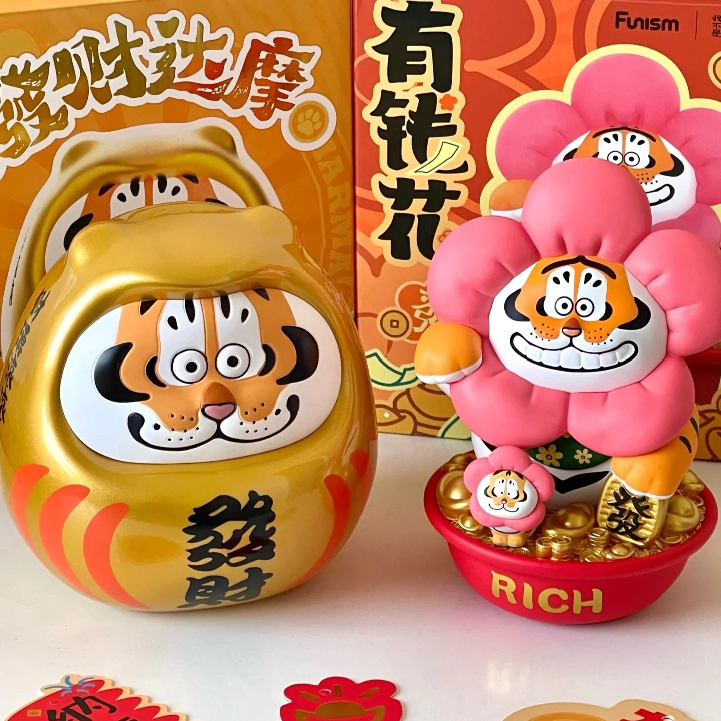 Fat Tiger Billionaire Lucky Cat Action Figure Rich Person Fat Cat Daruma Figurine Animal Ornament Gift Box Mascot Decoration A+