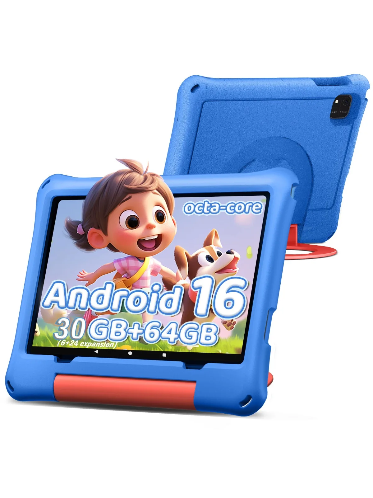 10.1-Inch Children's Tablet Android 16 WIFI Eight Core Processor 30GB (6+24) RAM 64GB ROM YouTube with EVA Protective Case