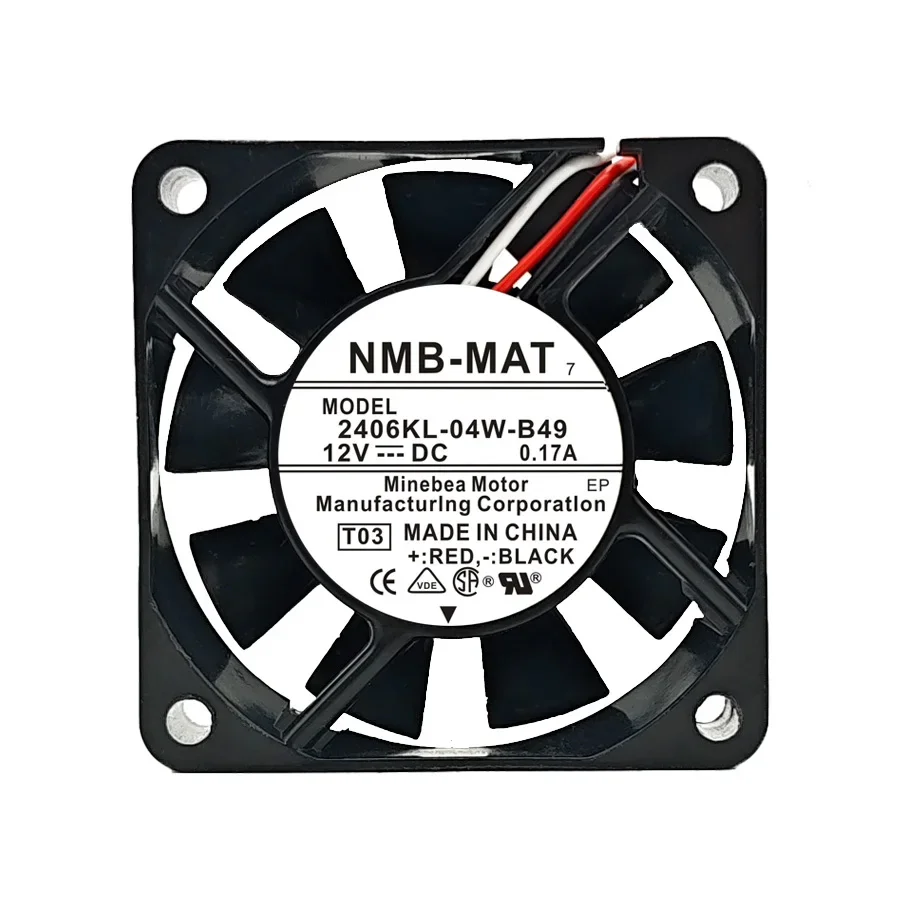 for NMB 2406KL-04W-B49 6015 Fan - 12V 0.17A, Dual Ball Bearing 60x60x15mm 4500RPM Axial Fan