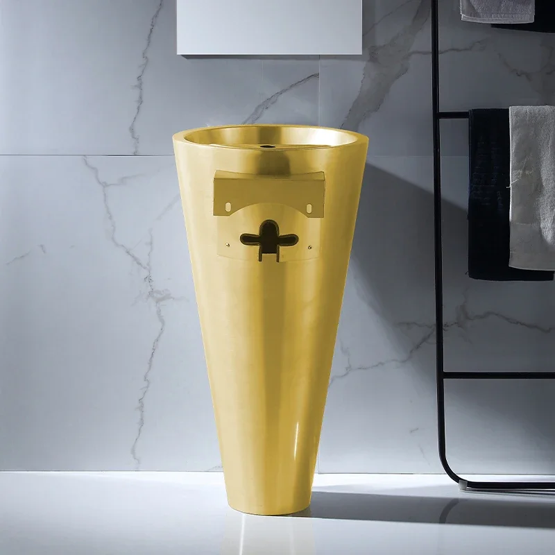 Golden light luxury stainless steel column basin integrated floor-standing washbasin, outdoor wash basin, courtyard sink