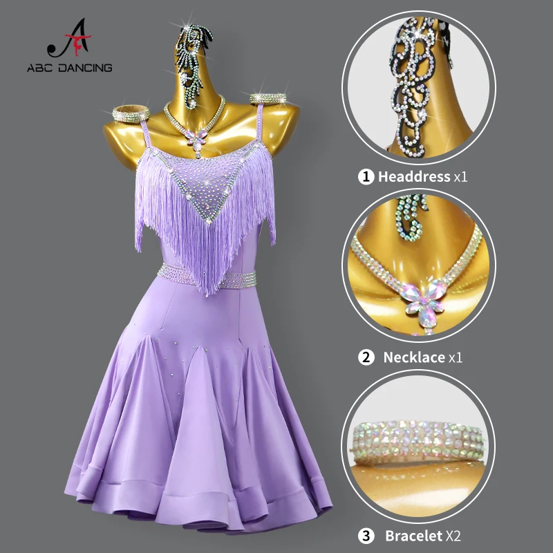 Nieuwe Latin Dance Suit Ballroom Jurk Vrouw Sport Kostuum Avond Midi Franjes Rok Danskleding Podium Performance Outfit Voor Prom