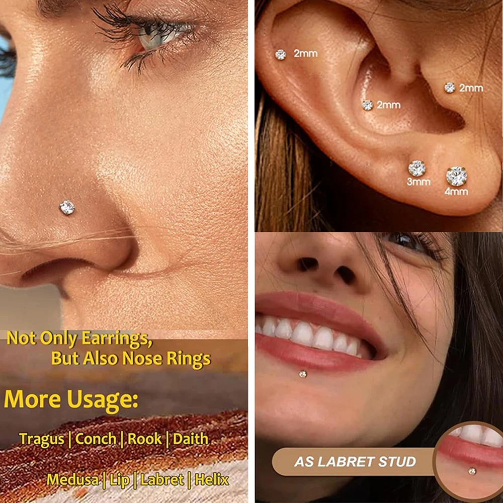16G Flat Back Earrings Stud Stainless Steel