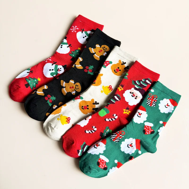 

Autumn Winter Trendy Christmas Santa Claus Reindeer Snowman Gingerbread Man Cartoon Mid-Calf Socks