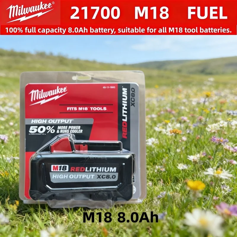 

100% Milwaukee M18 18V High XC8.0Ah Rechargeable Battery, Replacement Pack for M18B8 M18-B5 M18-B6 M18-HB8 M18-HB12 Tools