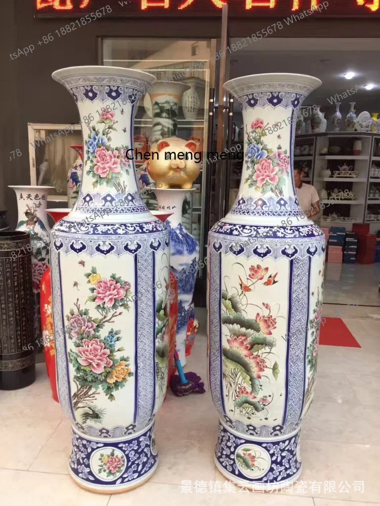 A74Vase good luck hand painted pastel floor large vase home living room decoration large ornament  F
